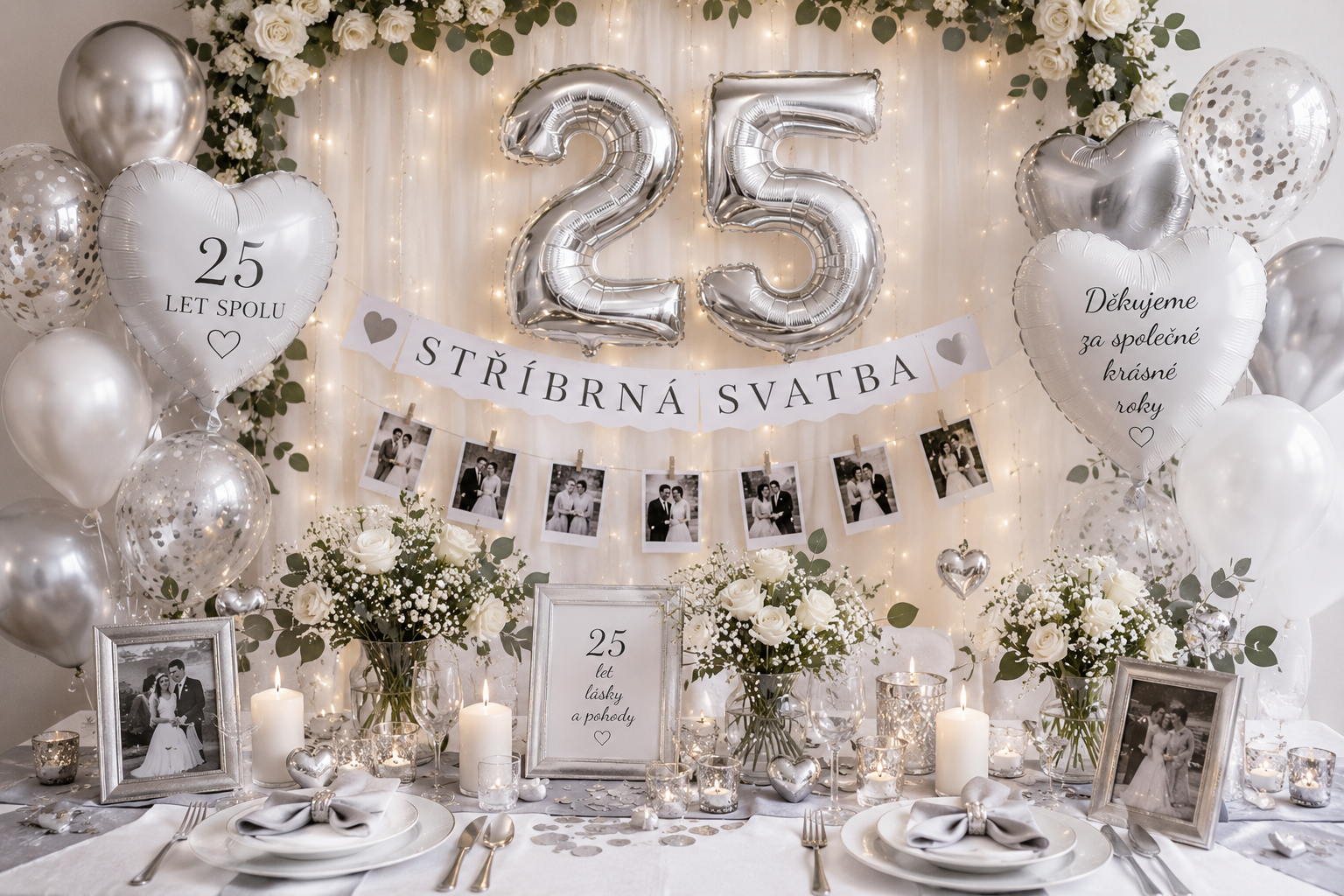 🤍✨ Stříbrná svatba – výzdoba a inspirace pro oslavu 25 let manželství