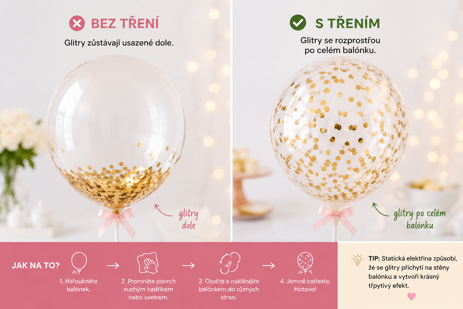 ✨ Jak nafouknout balónek s glitry, aby byly třpytky po celém balónku?