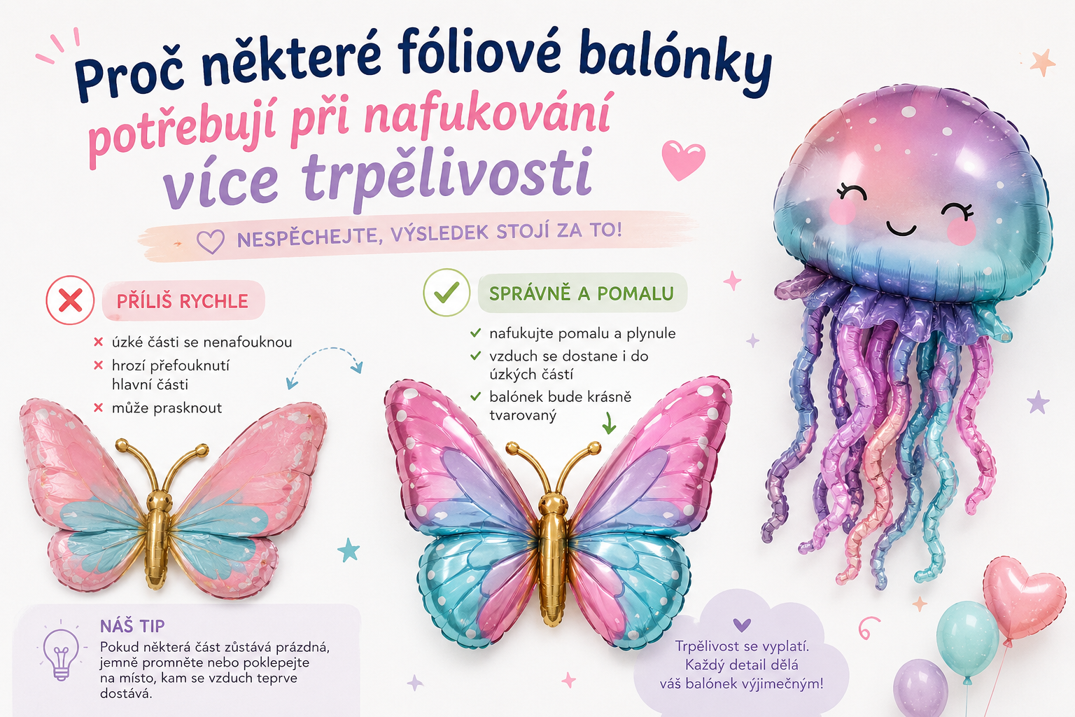 Proč některé fóliové balónky potřebují při nafukování více trpělivosti 🎈