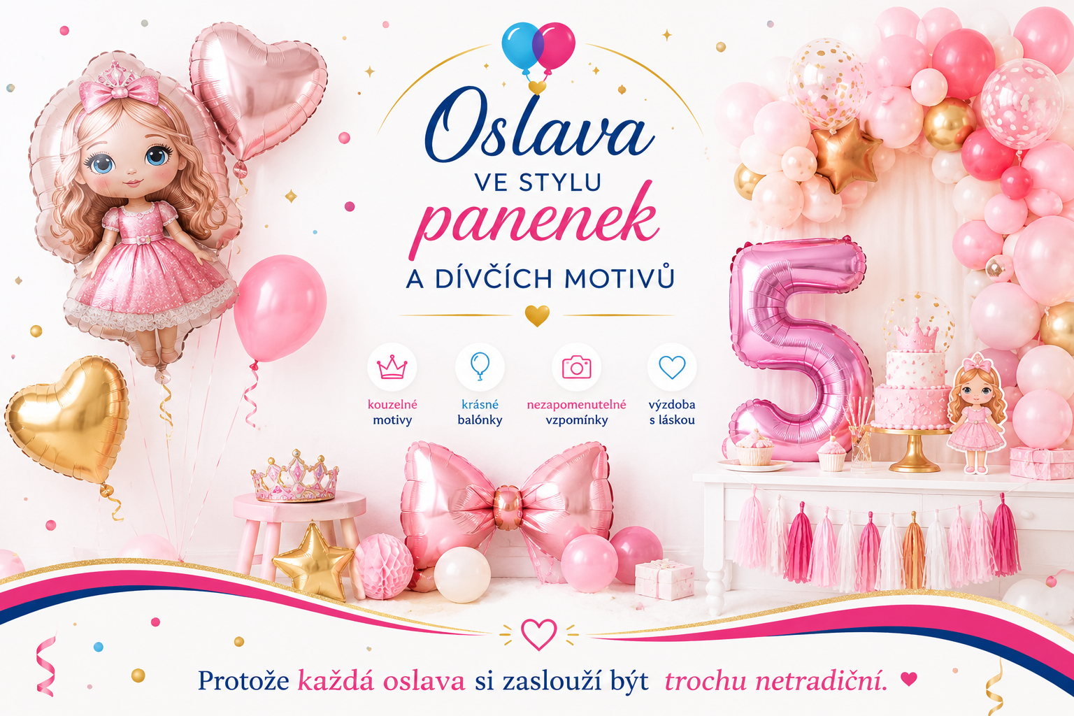 Oslava ve stylu panenek a dívčích motivů – vytvořte kouzelnou výzdobu plnou barev 💗🎈