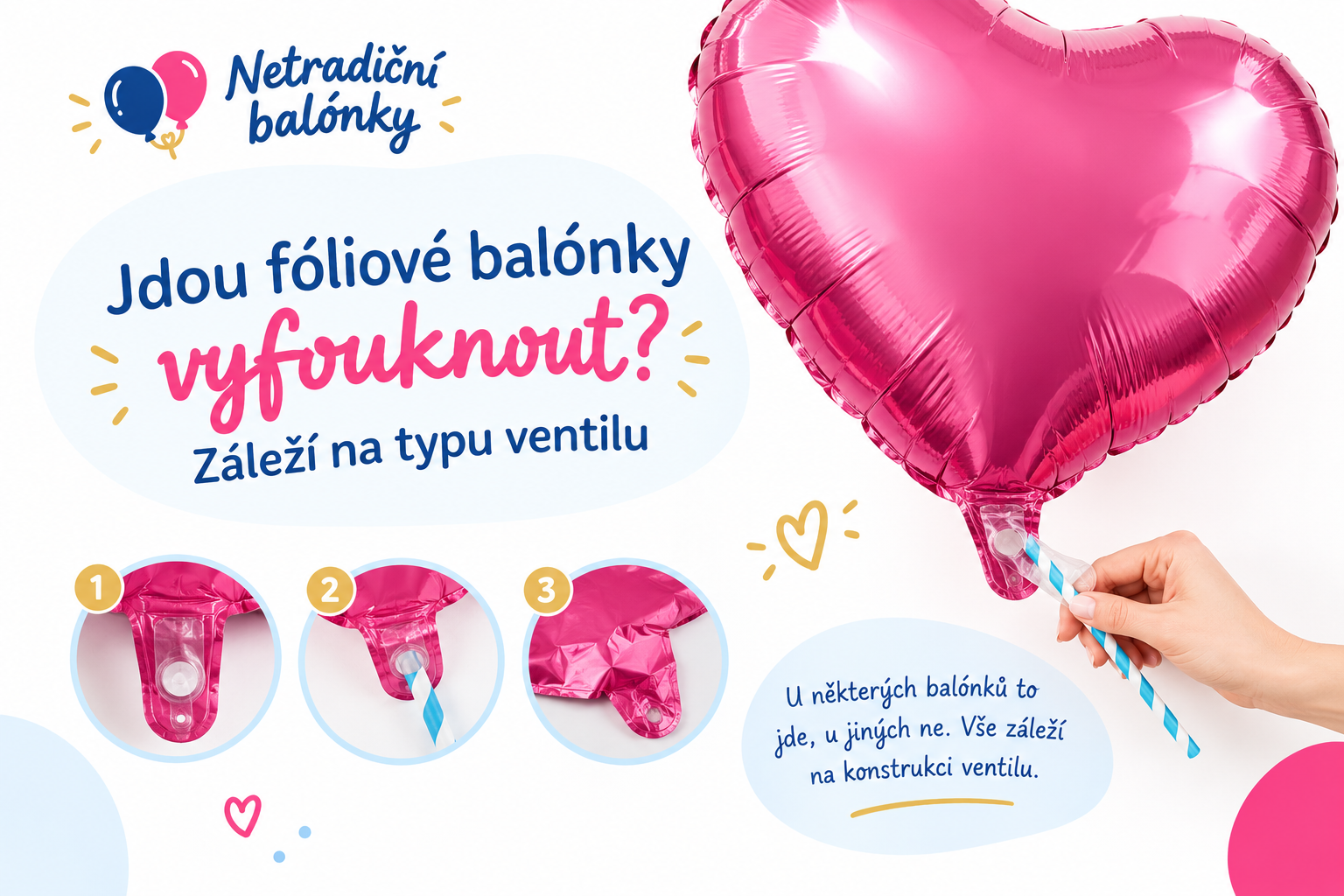Jdou fóliové balónky vyfouknout? Záleží na typu ventilu