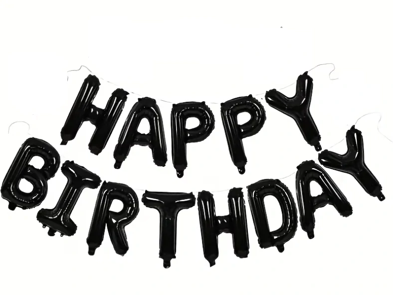 Balónkový nápis Happy Birthday černý – narozeninová dekorace na oslavu