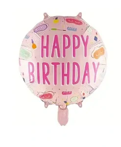 Balónek Happy Birthday – fóliový kulatý růžový balónkek s nápisem na narozeniny