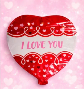 Fóliový balónek ve tvaru srdce - červený a bílý s nápisem "I love you"