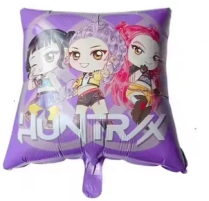 Balónek KPop Demon Hunters – fóliový hranatý fialový balónek na dětské narozeniny s K-pop motivem
