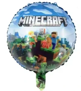 Kulatý balónek Minecraft – fóliový modrý balónek na dětské narozeniny