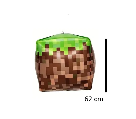 Hranatý balónek Minecraft – fóliový balónek ve tvaru kostky na dětské narozeniny
