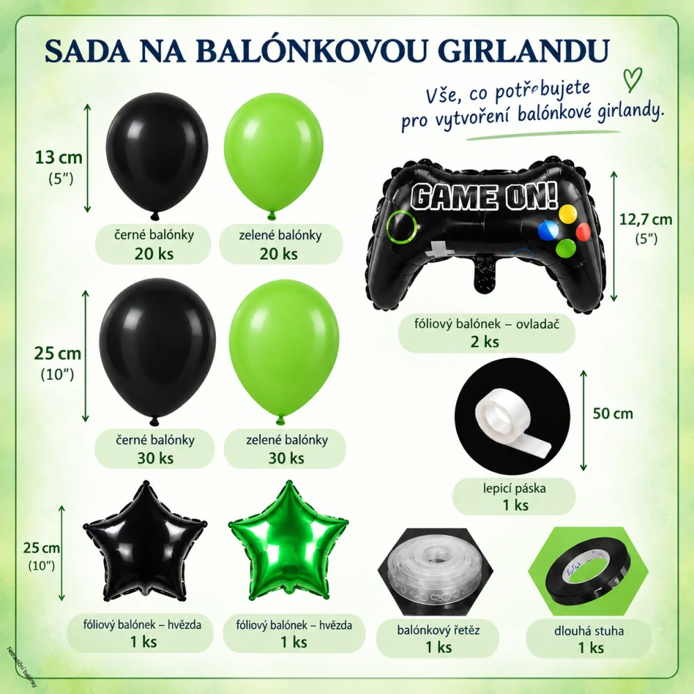 Balónkový set Gaming | Černo-zelená výzdoba na narozeniny